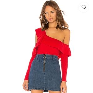 Ruffle, long sleeve sweater in red
